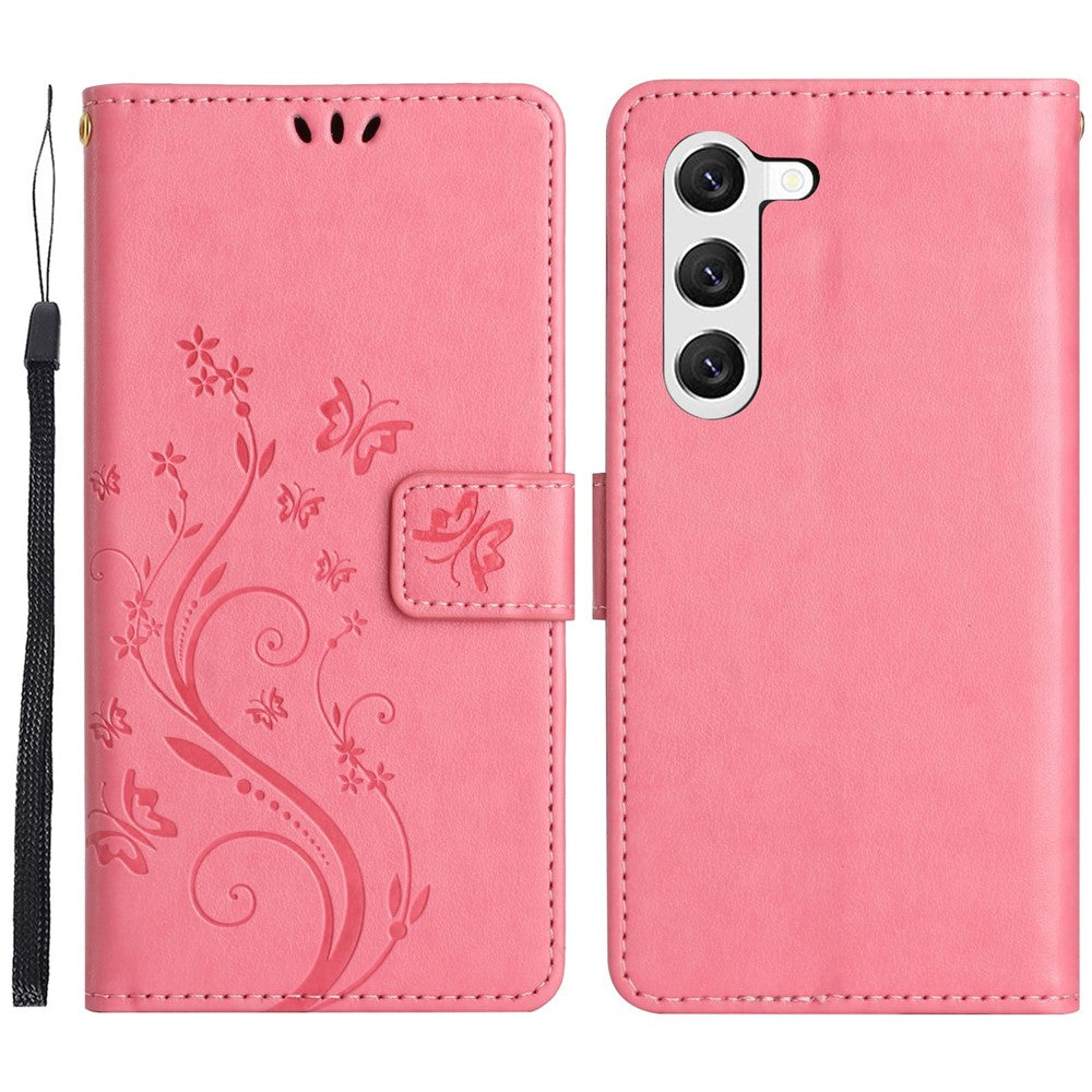 Skyddsfodral med blommigt mönster och stativ i PU-läder för Samsung Galaxy S23
