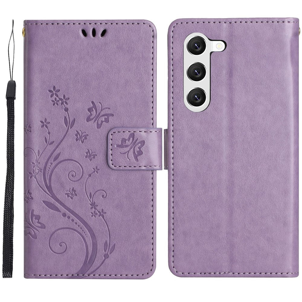Skyddsfodral med blommigt mönster och stativ i PU-läder för Samsung Galaxy S23