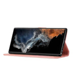 Samsung Galaxy S23 Ultra Prägling Blommiga Fjärilar Stativ Plånboksfodral Reptåligt PU-läder Folio Flipfodral