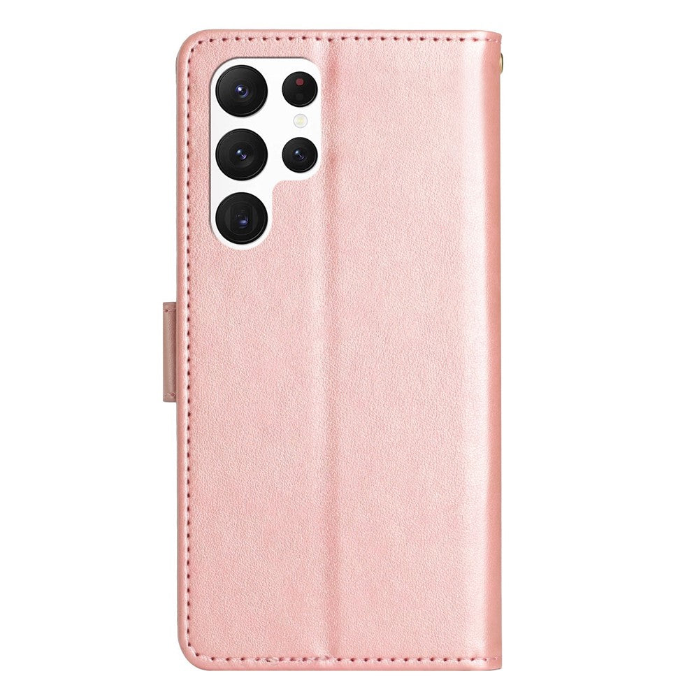Samsung Galaxy S23 Ultra Prägling Blommiga Fjärilar Stativ Plånboksfodral Reptåligt PU-läder Folio Flipfodral