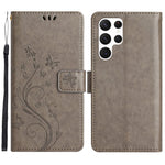 Samsung Galaxy S23 Ultra Prägling Blommiga Fjärilar Stativ Plånboksfodral Reptåligt PU-läder Folio Flipfodral