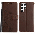Samsung Galaxy S23 Ultra Prägling Blommiga Fjärilar Stativ Plånboksfodral Reptåligt PU-läder Folio Flipfodral