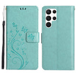 Samsung Galaxy S23 Ultra Prägling Blommiga Fjärilar Stativ Plånboksfodral Reptåligt PU-läder Folio Flipfodral