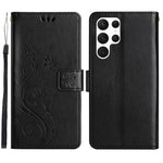 Samsung Galaxy S23 Ultra Prägling Blommiga Fjärilar Stativ Plånboksfodral Reptåligt PU-läder Folio Flipfodral