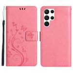 Samsung Galaxy S23 Ultra Prägling Blommiga Fjärilar Stativ Plånboksfodral Reptåligt PU-läder Folio Flipfodral