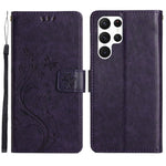 Samsung Galaxy S23 Ultra Prägling Blommiga Fjärilar Stativ Plånboksfodral Reptåligt PU-läder Folio Flipfodral