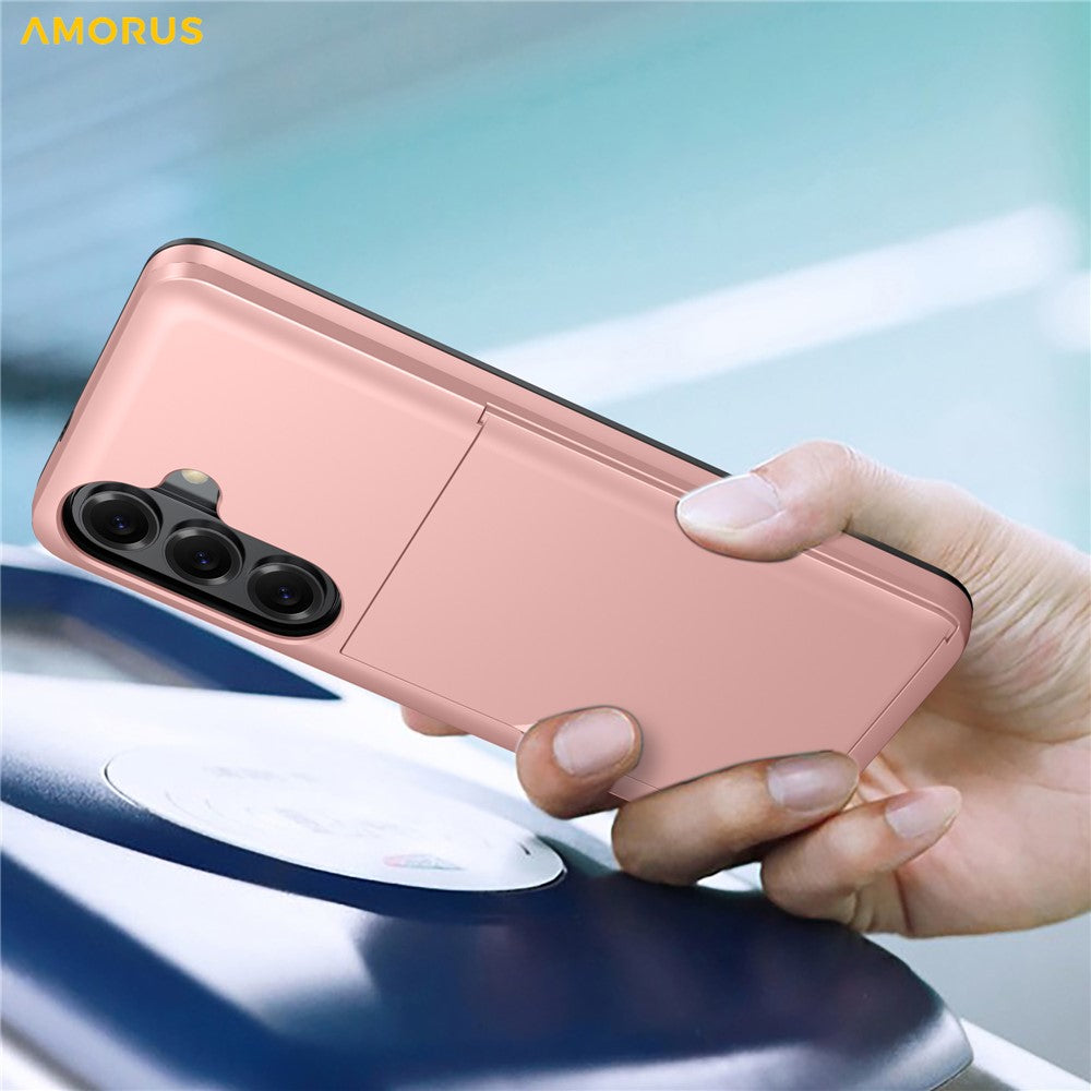 AMORUS For Samsung Galaxy S26 Case with Sliding Card Holder PC TPU Phone Back Cover