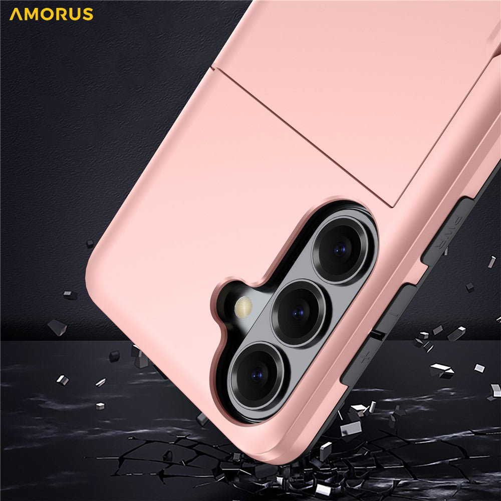 AMORUS For Samsung Galaxy S26 Case with Sliding Card Holder PC TPU Phone Back Cover