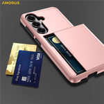 AMORUS For Samsung Galaxy S26 Case with Sliding Card Holder PC TPU Phone Back Cover