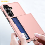 AMORUS For Samsung Galaxy S26 Case with Sliding Card Holder PC TPU Phone Back Cover