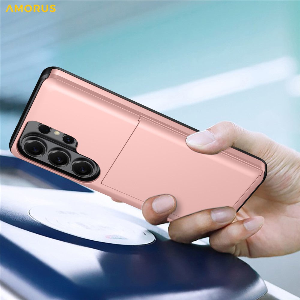 AMORUS For Samsung Galaxy S26 Ultra Case with Sliding Card Holder PC TPU Phone Back Cover