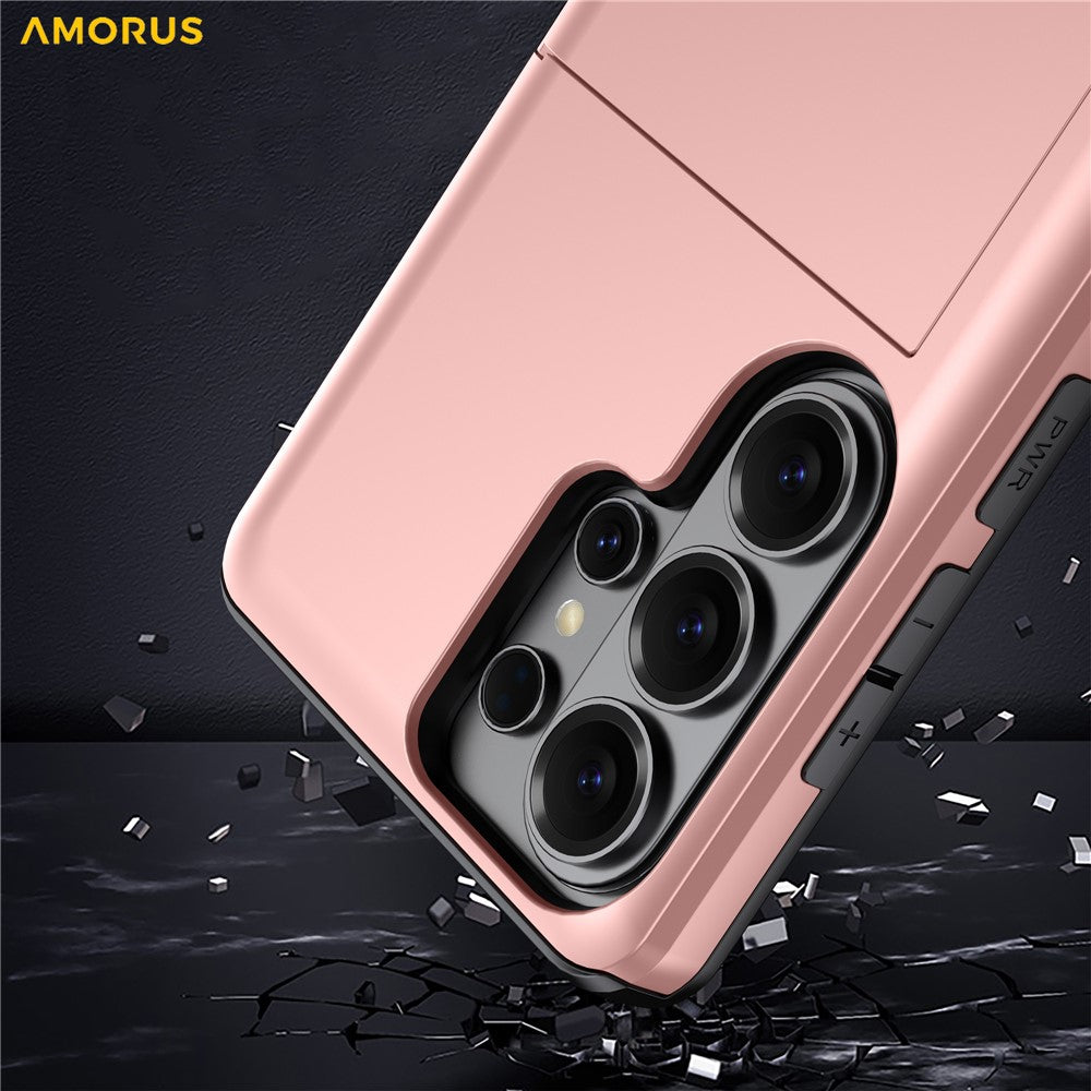 AMORUS For Samsung Galaxy S26 Ultra Case with Sliding Card Holder PC TPU Phone Back Cover