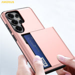 AMORUS For Samsung Galaxy S26 Ultra Case with Sliding Card Holder PC TPU Phone Back Cover