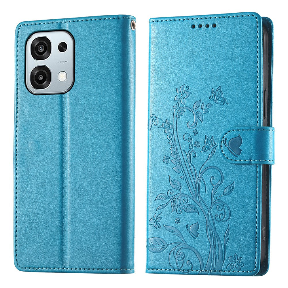 Pungcover til Oppo F31 5G / A6 Pro 5G / A6 Pro 4G sommerfugl blomsterpræg PU-læder telefoncover med håndledsrem