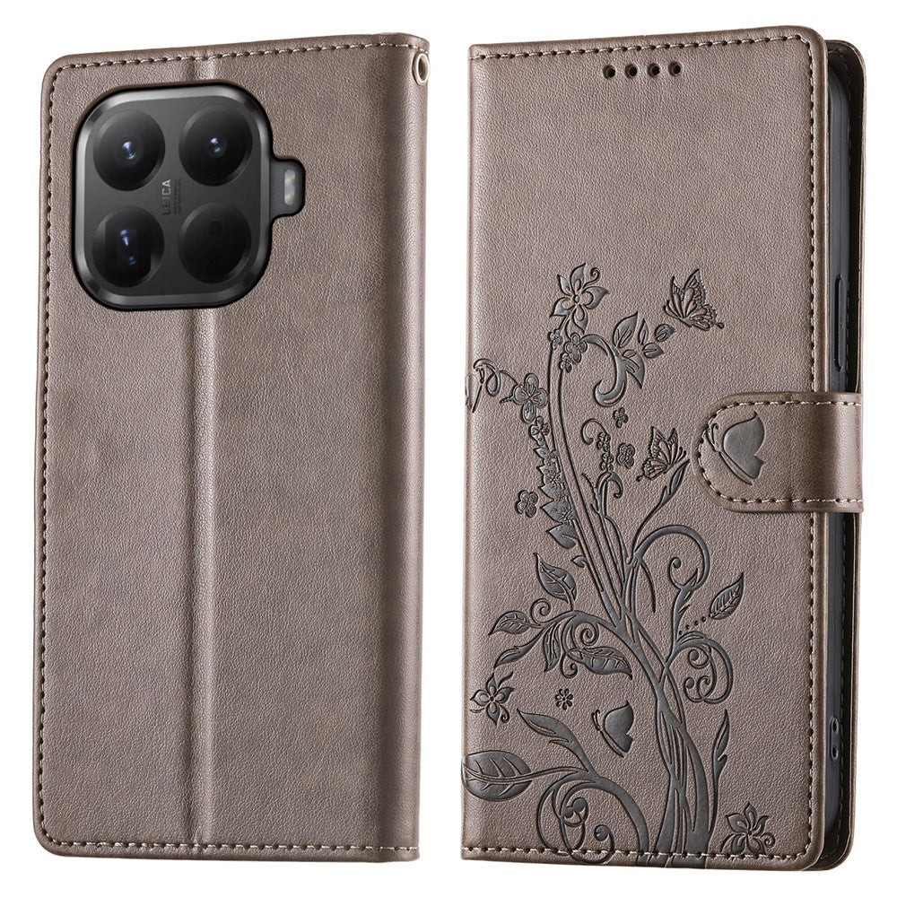 Xiaomi 15T Pro-pung med sommerfugle- og blomstermønster i PU-læder, mobilcover med håndledsrem