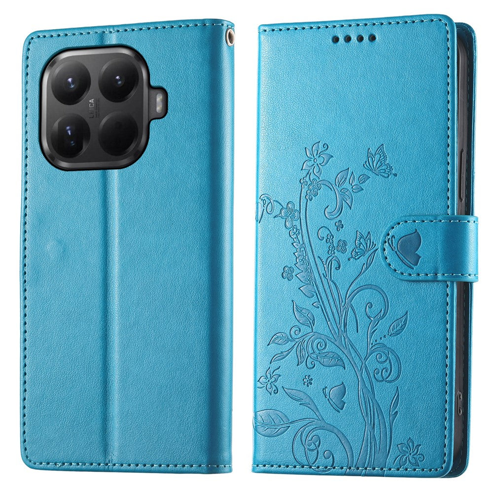 Xiaomi 15T Pro-pung med sommerfugle- og blomstermønster i PU-læder, mobilcover med håndledsrem