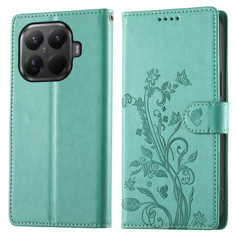 Xiaomi 15T Pro-pung med sommerfugle- og blomstermønster i PU-læder, mobilcover med håndledsrem