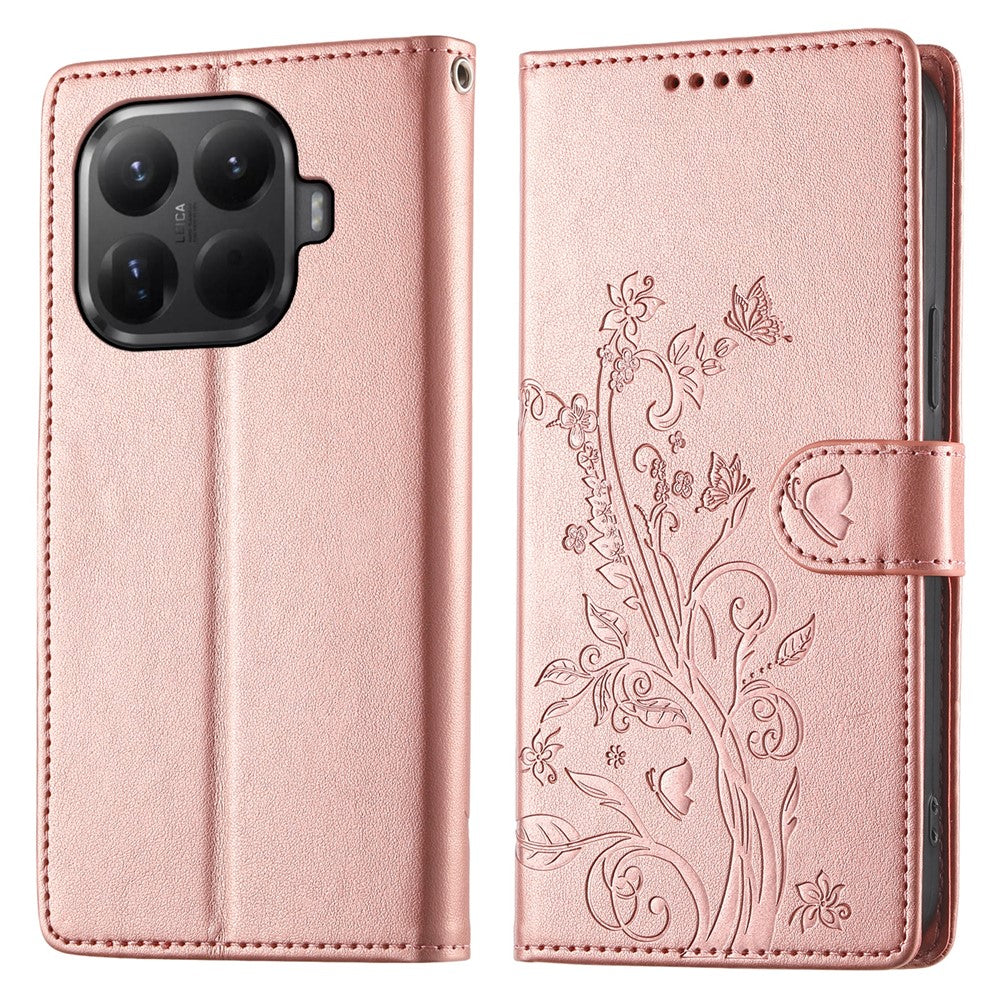 Xiaomi 15T Pro-pung med sommerfugle- og blomstermønster i PU-læder, mobilcover med håndledsrem