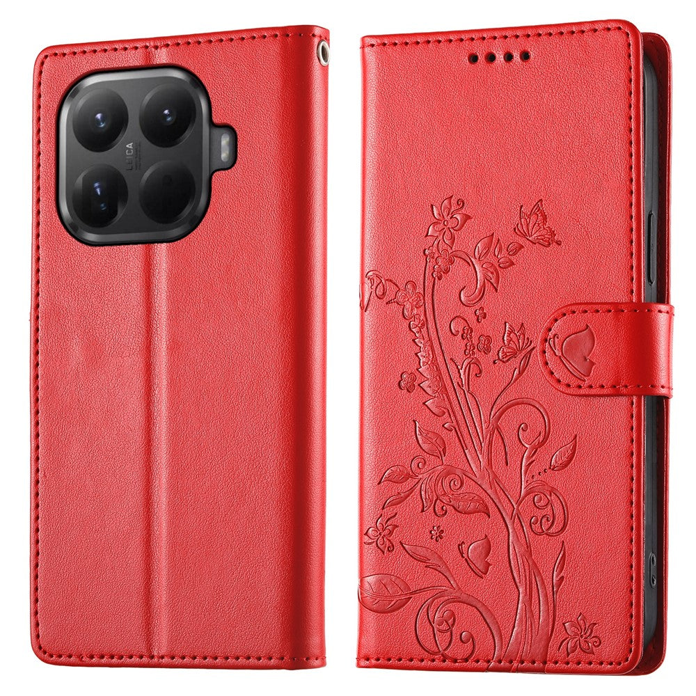 For Xiaomi 15T Pro Wallet Case Butterfly Floral Imprint PU Leather Phone Cover with Wrist Strap