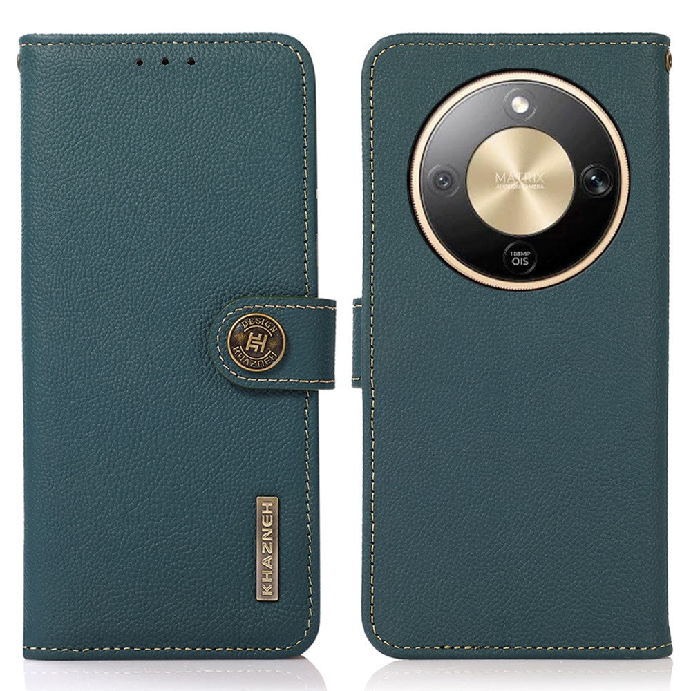 KHAZNEH for Honor Magic8 Lite 5G / X9d 5G / X70 5G Case Genuine Cow Leather RFID Blocking Wallet Phone Cover