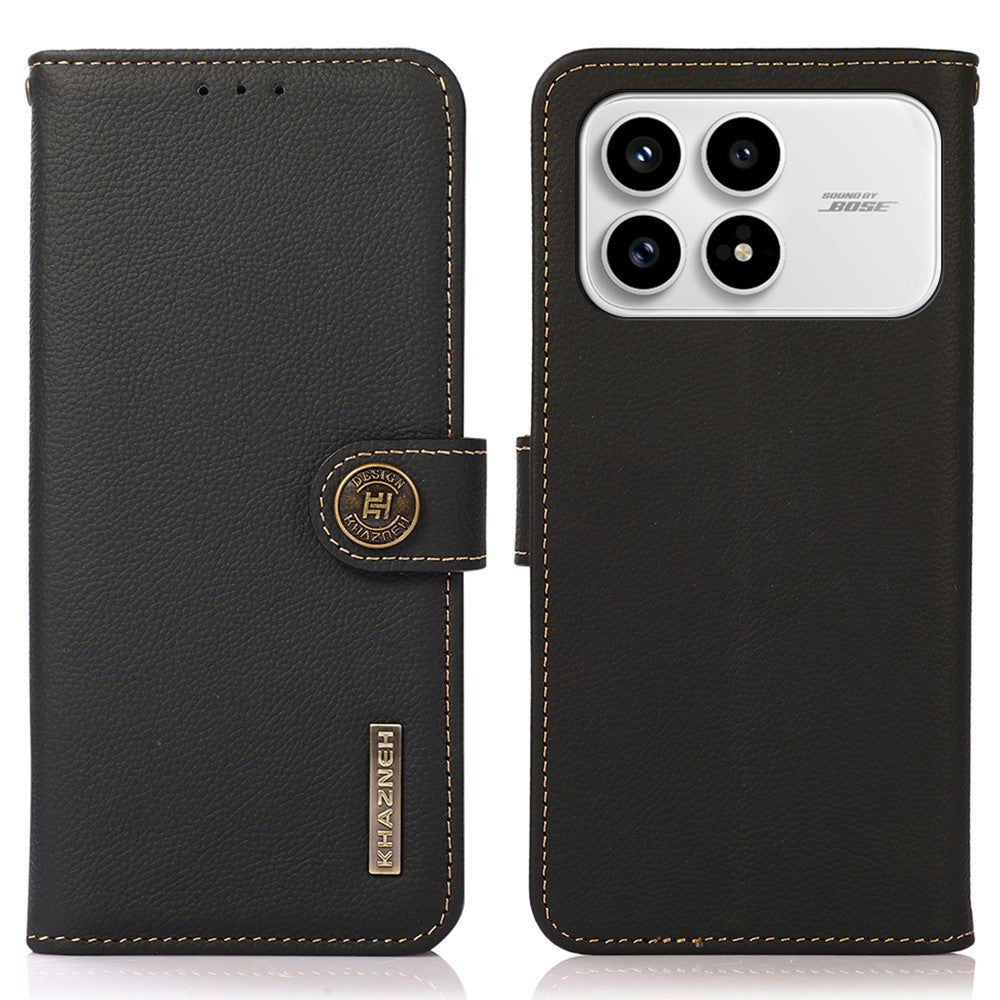 KHAZNEH for Xiaomi Redmi K90 5G / Poco F8 Pro 5G Case Genuine Cow Leather RFID Blocking Wallet Phone Cover