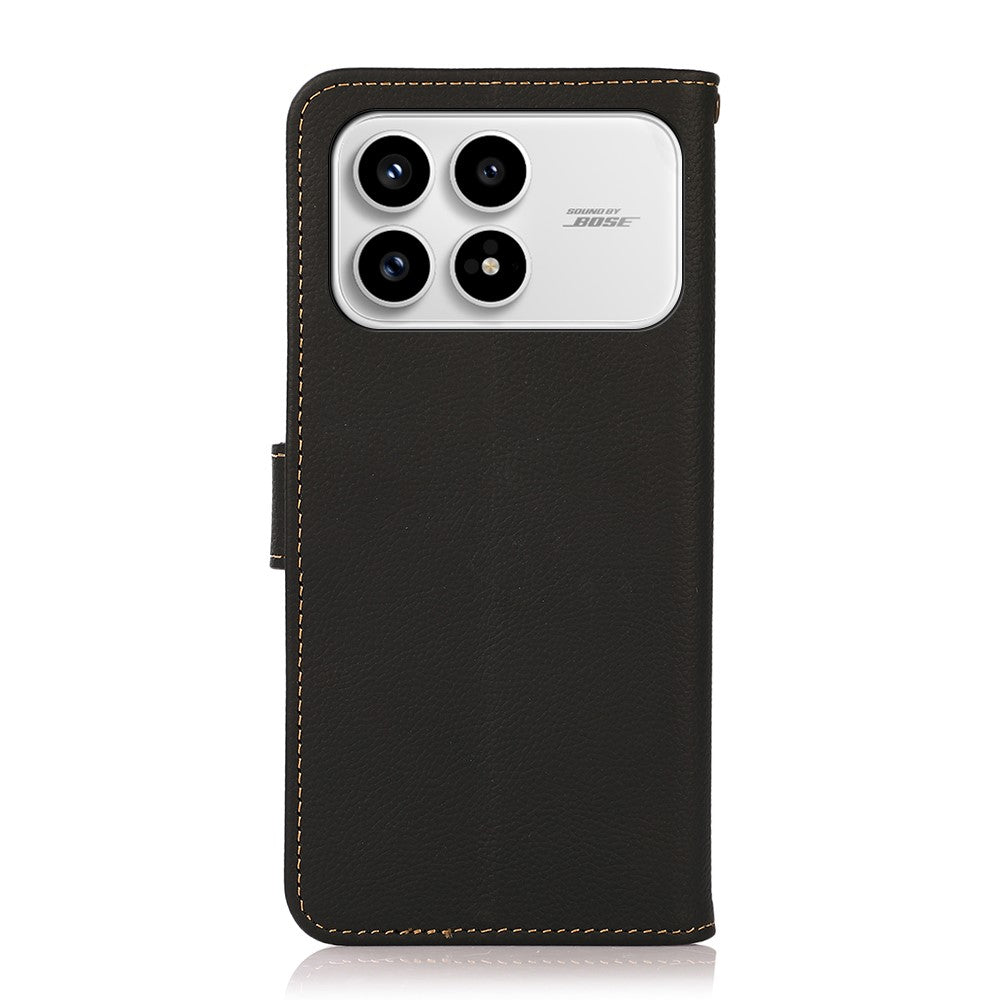 KHAZNEH for Xiaomi Redmi K90 5G / Poco F8 Pro 5G Case Genuine Cow Leather RFID Blocking Wallet Phone Cover