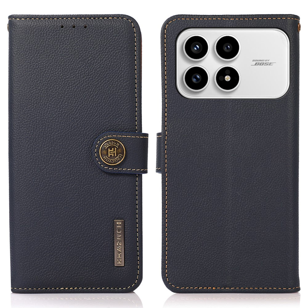 KHAZNEH for Xiaomi Redmi K90 5G / Poco F8 Pro 5G Case Genuine Cow Leather RFID Blocking Wallet Phone Cover