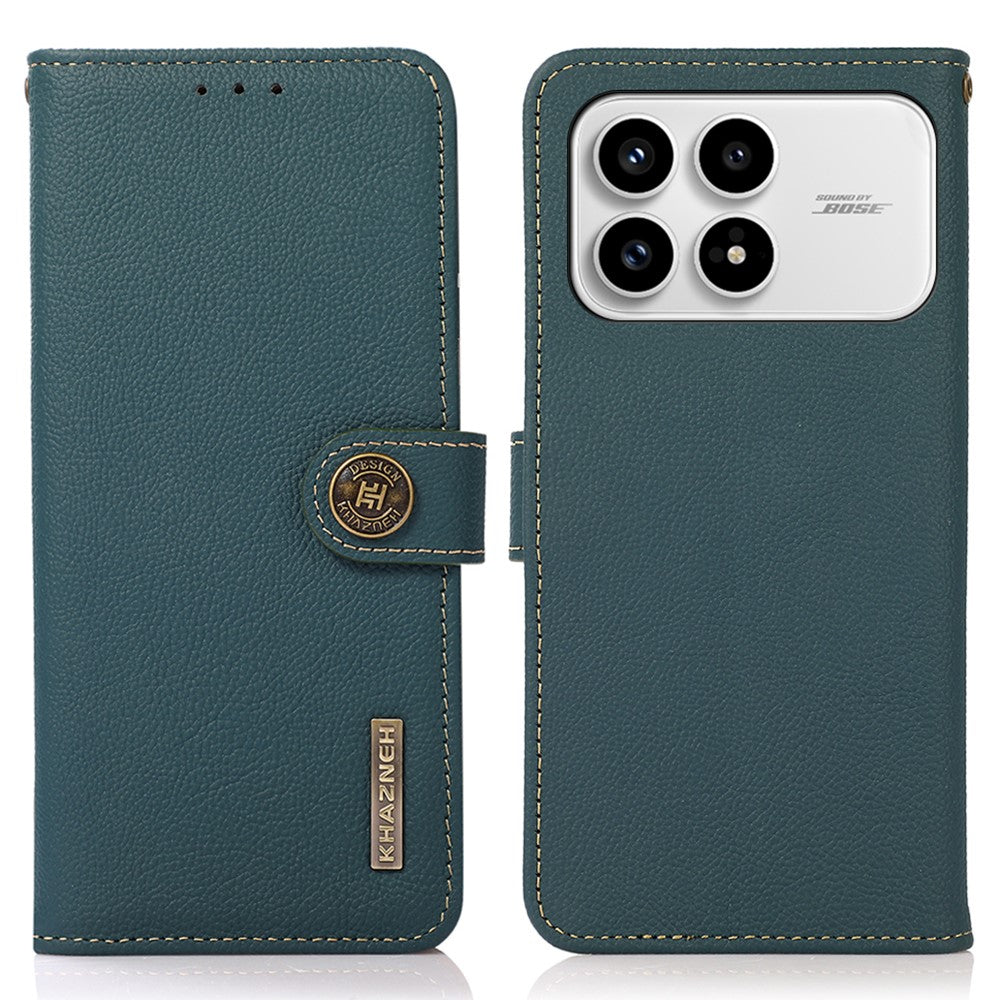 KHAZNEH for Xiaomi Redmi K90 5G / Poco F8 Pro 5G Case Genuine Cow Leather RFID Blocking Wallet Phone Cover