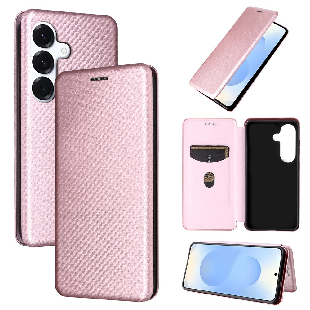 Fallsäkert PU-läderfodral till Samsung Galaxy S26 med kolfiberstruktur