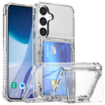 For Samsung Galaxy S26+ Clear Case PC + TPU Phone Cover Card Holder Kickstand