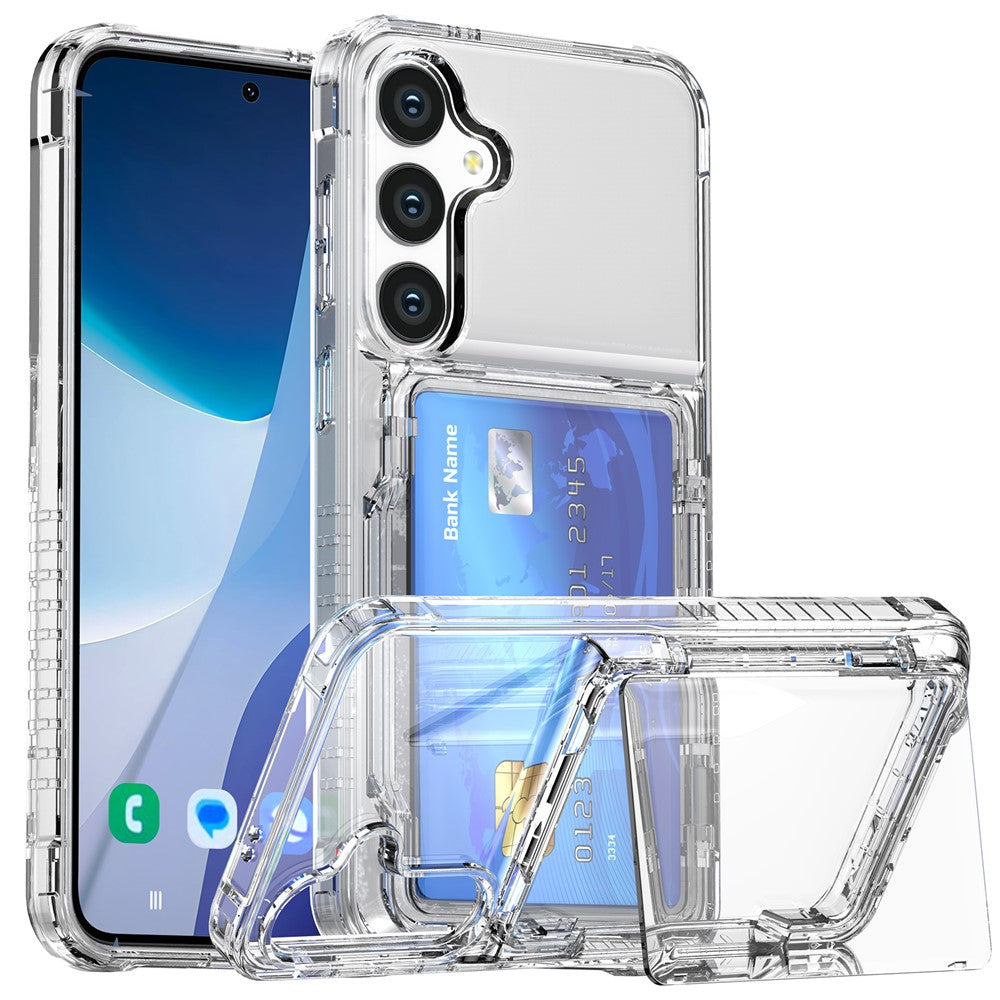 For Samsung Galaxy S26+ Clear Case PC + TPU Phone Cover Card Holder Kickstand
