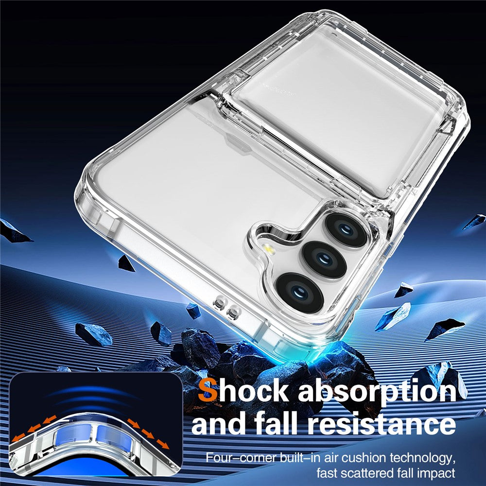 For Samsung Galaxy S26+ Clear Case PC + TPU Phone Cover Card Holder Kickstand