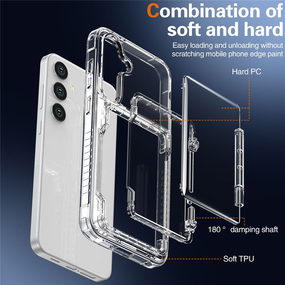 For Samsung Galaxy S26+ Clear Case PC + TPU Phone Cover Card Holder Kickstand