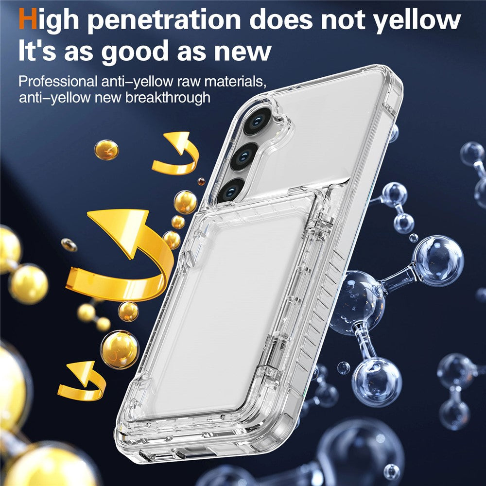 For Samsung Galaxy S26+ Clear Case PC + TPU Phone Cover Card Holder Kickstand