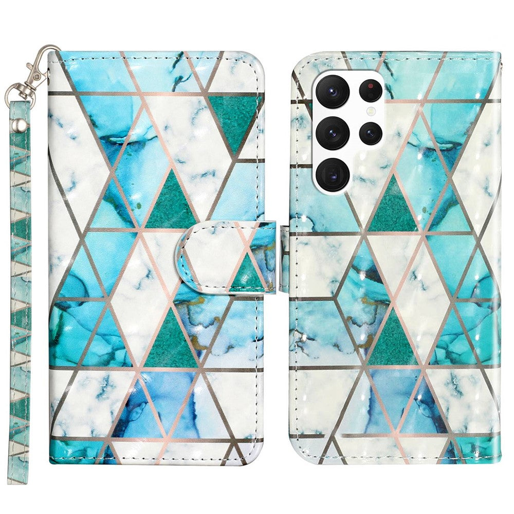 For Samsung Galaxy S23 Ultra 3D Pattern Printing PU Leather Flip Wallet Case Stand Magnetic Shockproof Protective Phone Cover with Strap