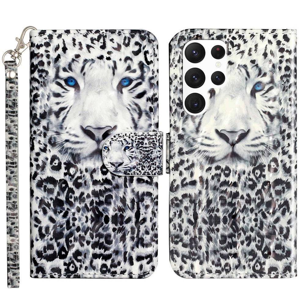 For Samsung Galaxy S23 Ultra 3D Pattern Printing PU Leather Flip Wallet Case Stand Magnetic Shockproof Protective Phone Cover with Strap