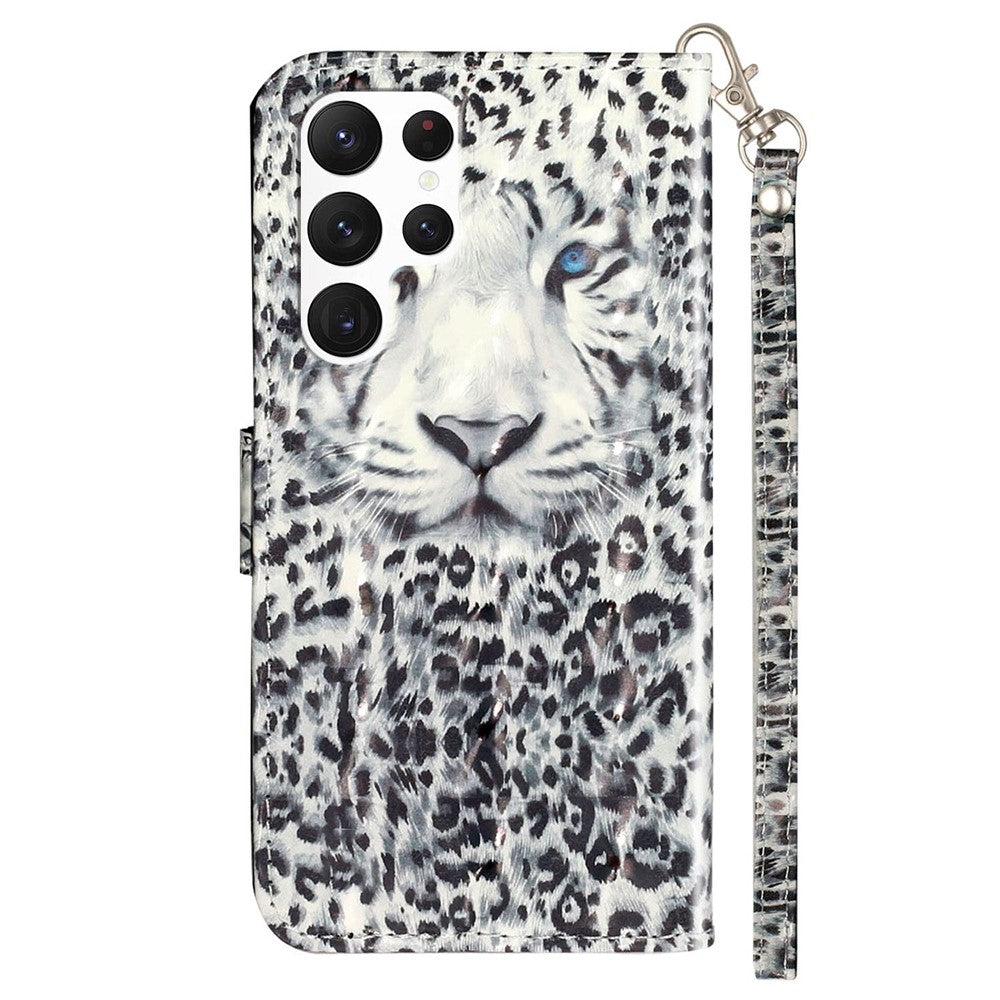 For Samsung Galaxy S23 Ultra 3D Pattern Printing PU Leather Flip Wallet Case Stand Magnetic Shockproof Protective Phone Cover with Strap