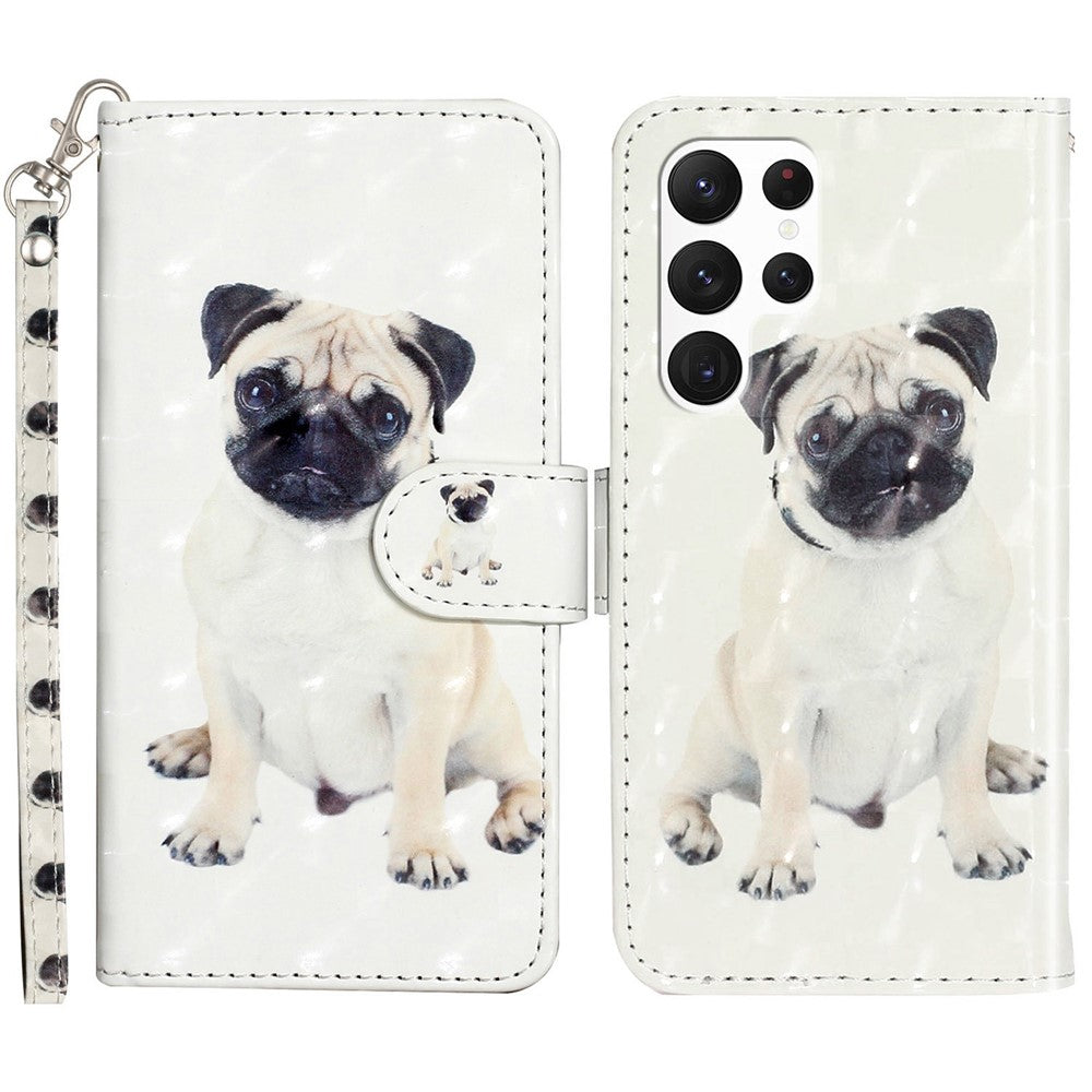 For Samsung Galaxy S23 Ultra 3D Pattern Printing PU Leather Flip Wallet Case Stand Magnetic Shockproof Protective Phone Cover with Strap