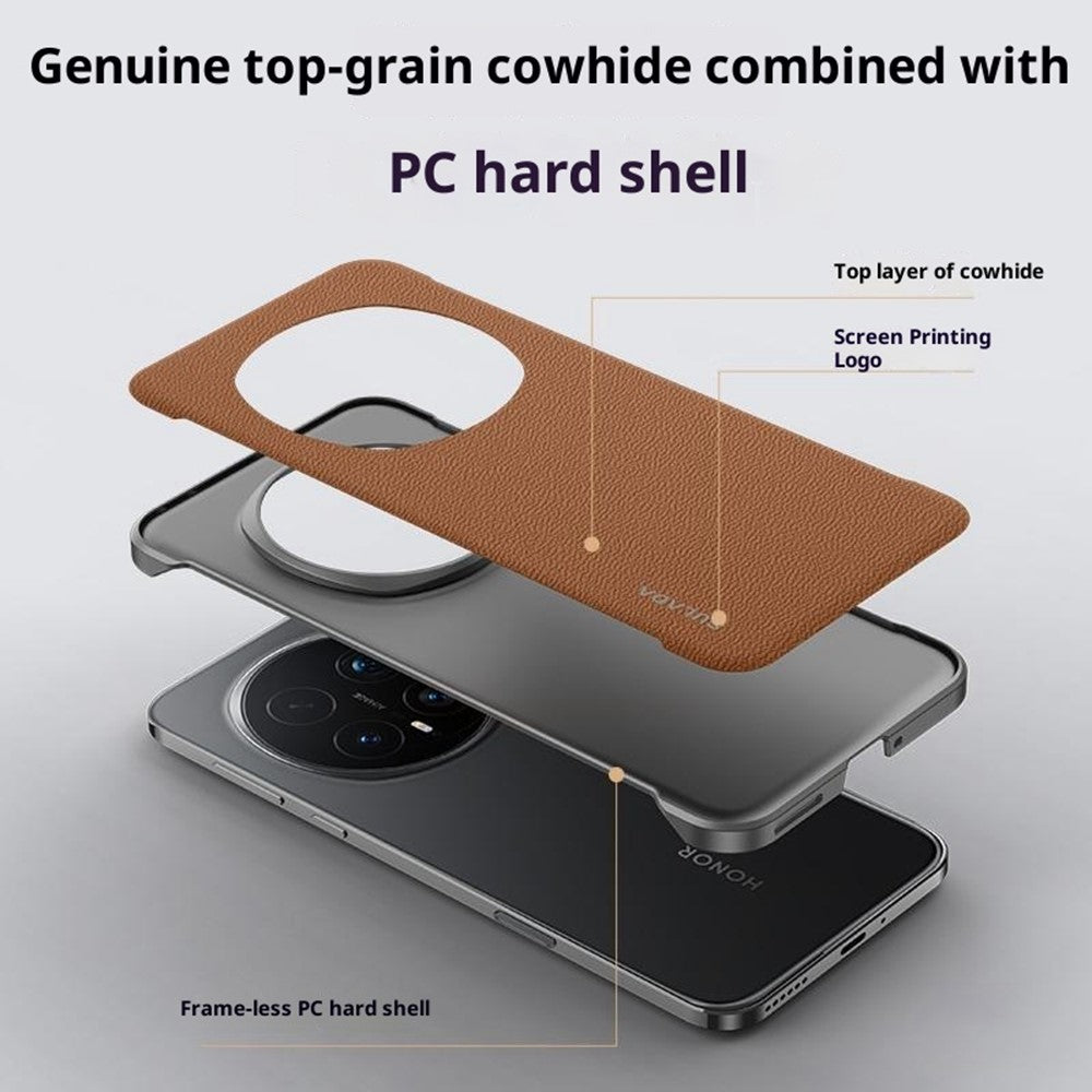 SULADA For Honor Magic8 Pro 5G Case Genuine Cow Leather Frameless Phone Back Cover