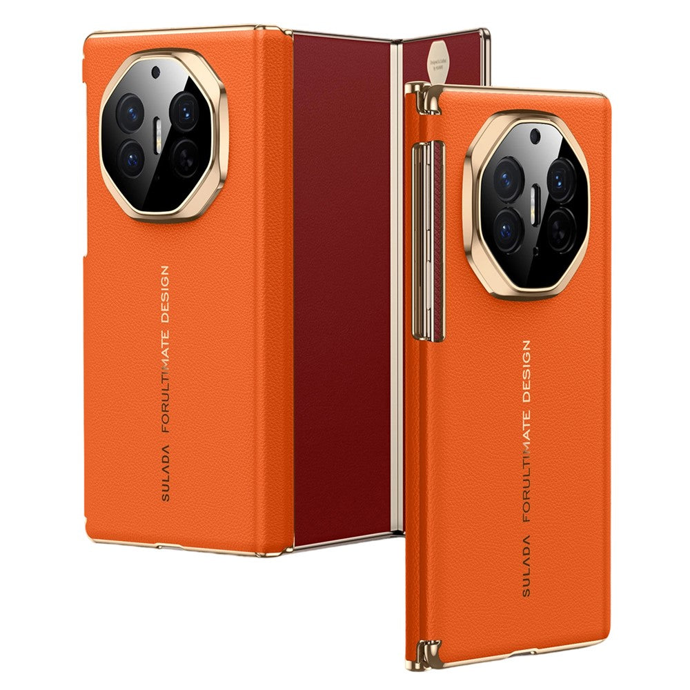 SULADA For Huawei Mate XT Ultimate / XTs Ultimate Magnetic Case Dual-Axis Design Hinge Protection Genuine Cow Leather + PC Phone Cover