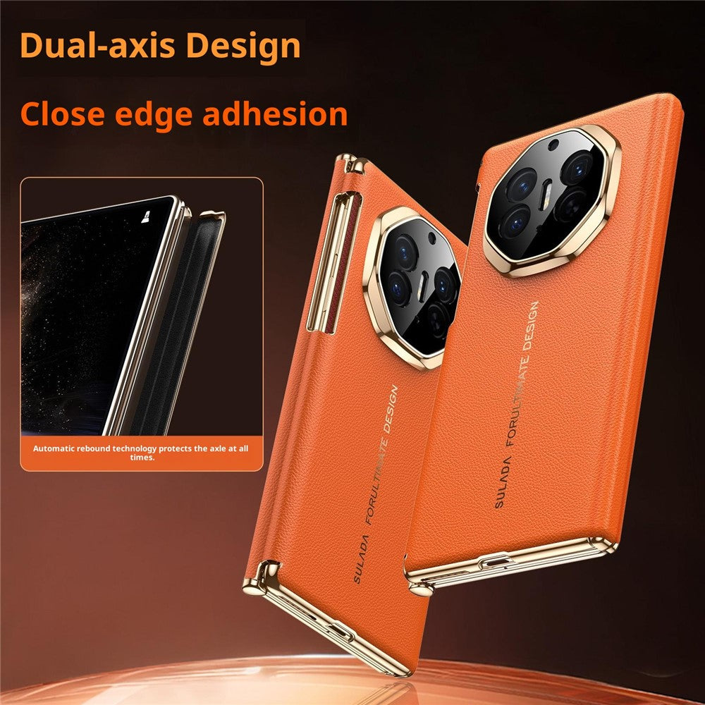 SULADA For Huawei Mate XT Ultimate / XTs Ultimate Magnetic Case Dual-Axis Design Hinge Protection Genuine Cow Leather + PC Phone Cover