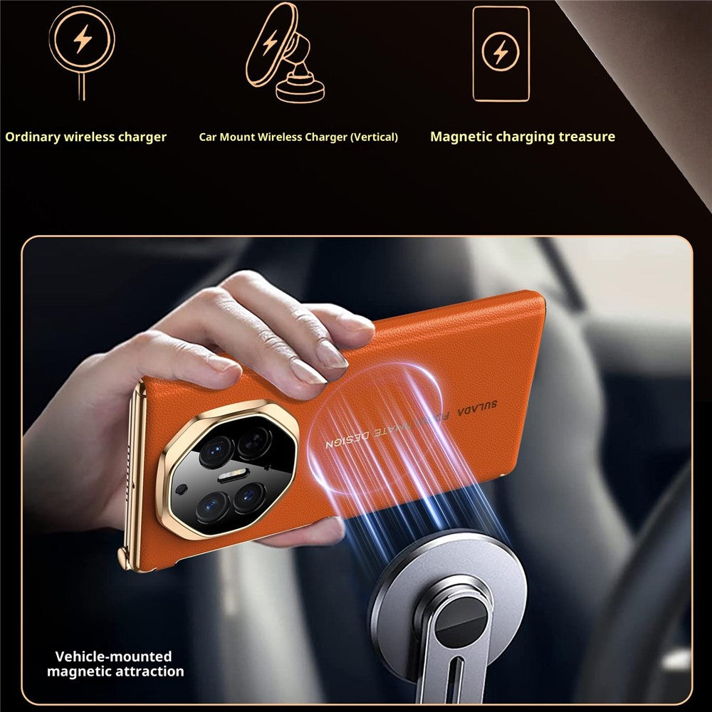SULADA For Huawei Mate XT Ultimate / XTs Ultimate Magnetic Case Dual-Axis Design Hinge Protection Genuine Cow Leather + PC Phone Cover