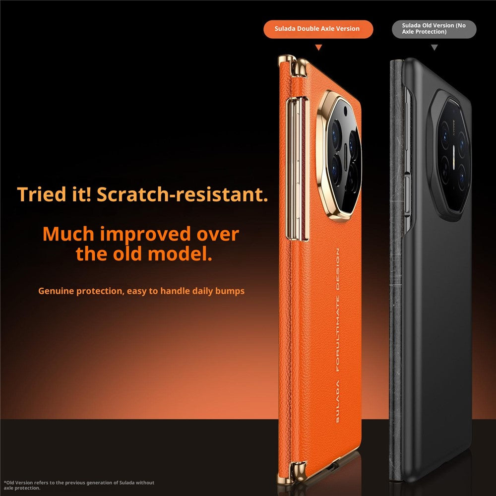 SULADA For Huawei Mate XT Ultimate / XTs Ultimate Magnetic Case Dual-Axis Design Hinge Protection Genuine Cow Leather + PC Phone Cover