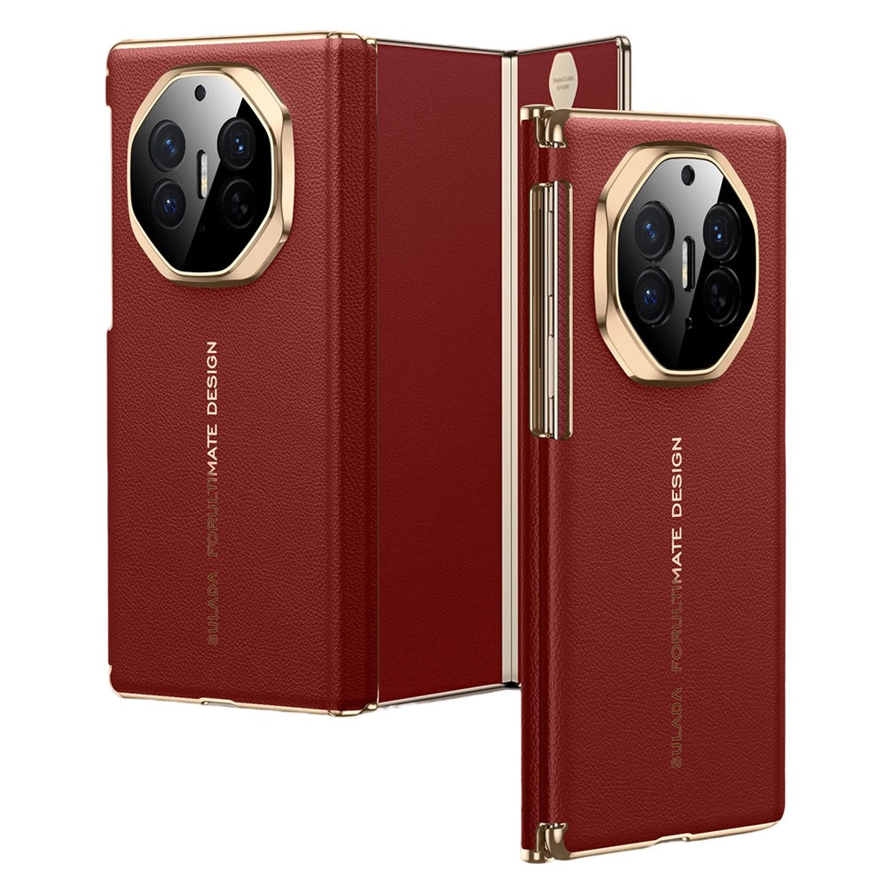 SULADA For Huawei Mate XT Ultimate / XTs Ultimate Magnetic Case Dual-Axis Design Hinge Protection Genuine Cow Leather + PC Phone Cover