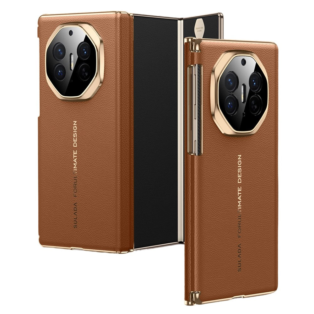 SULADA For Huawei Mate XT Ultimate / XTs Ultimate Magnetic Case Dual-Axis Design Hinge Protection Genuine Cow Leather + PC Phone Cover
