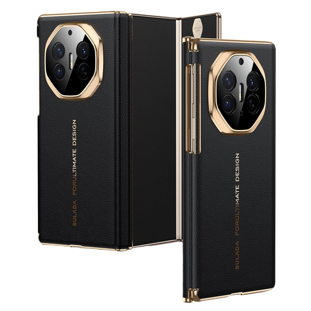 SULADA For Huawei Mate XT Ultimate / XTs Ultimate Magnetic Case Dual-Axis Design Hinge Protection Genuine Cow Leather + PC Phone Cover