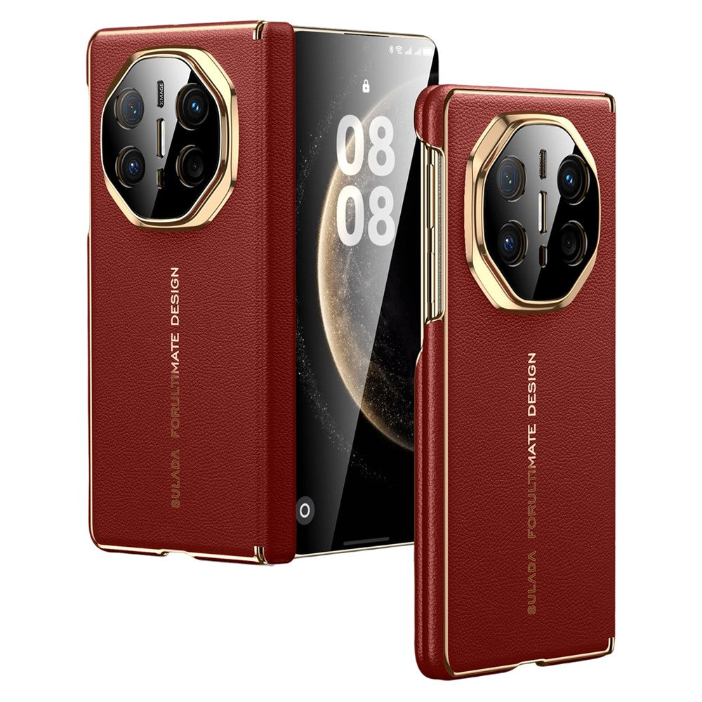 SULADA For Huawei Mate X6 Magnetic Case Dual-Axis Design Hinge Protection Genuine Cow Leather + PC Phone Cover