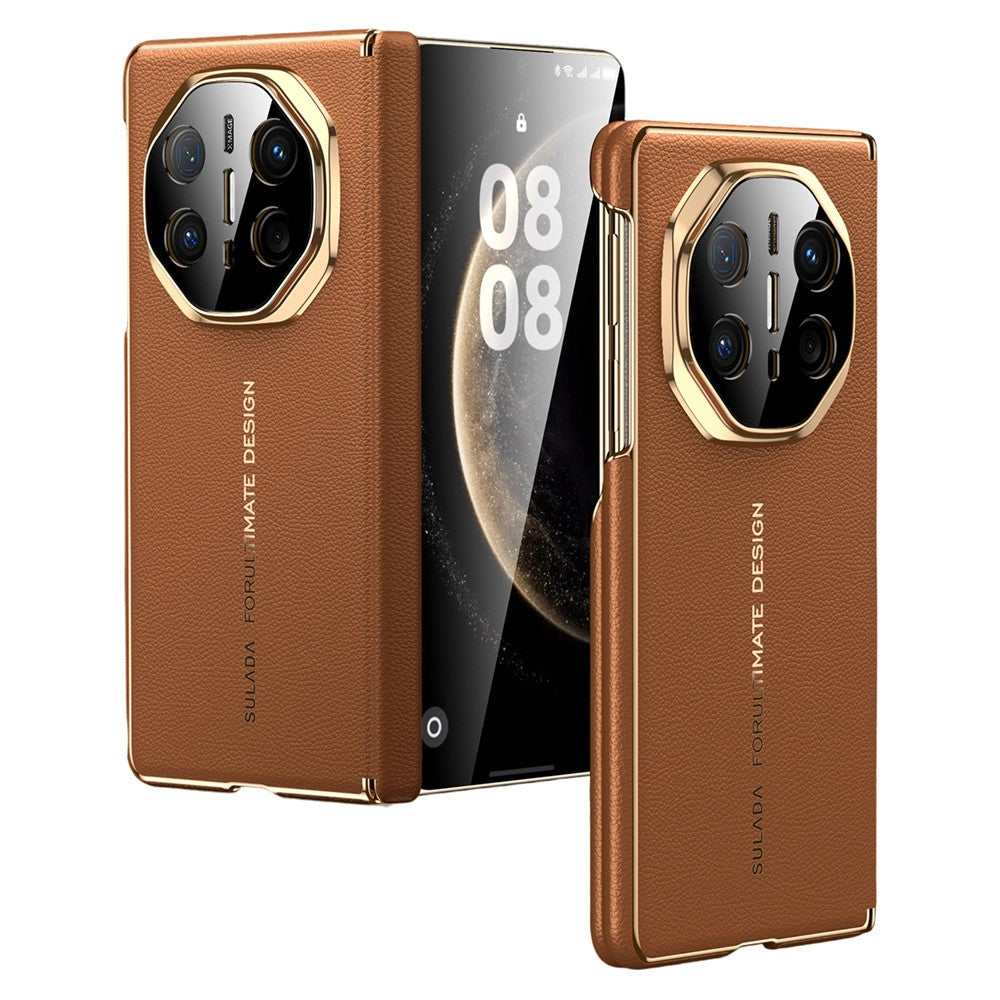 SULADA For Huawei Mate X6 Magnetic Case Dual-Axis Design Hinge Protection Genuine Cow Leather + PC Phone Cover