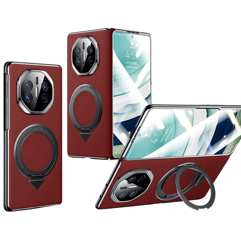 SULADA For Huawei Mate X5 Magnetic Case with Kickstand / Screen Film Genuine Cow Leather PC Phone Cover