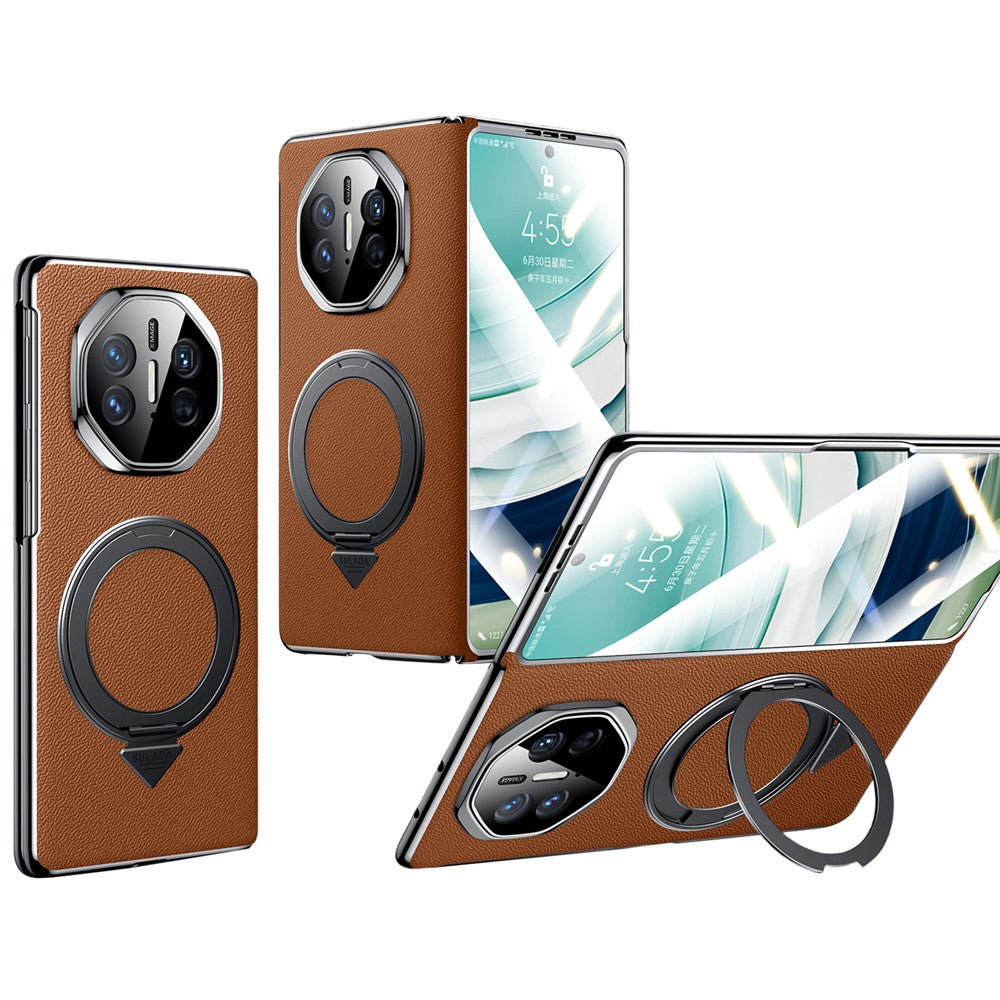 SULADA For Huawei Mate X5 Magnetic Case with Kickstand / Screen Film Genuine Cow Leather PC Phone Cover